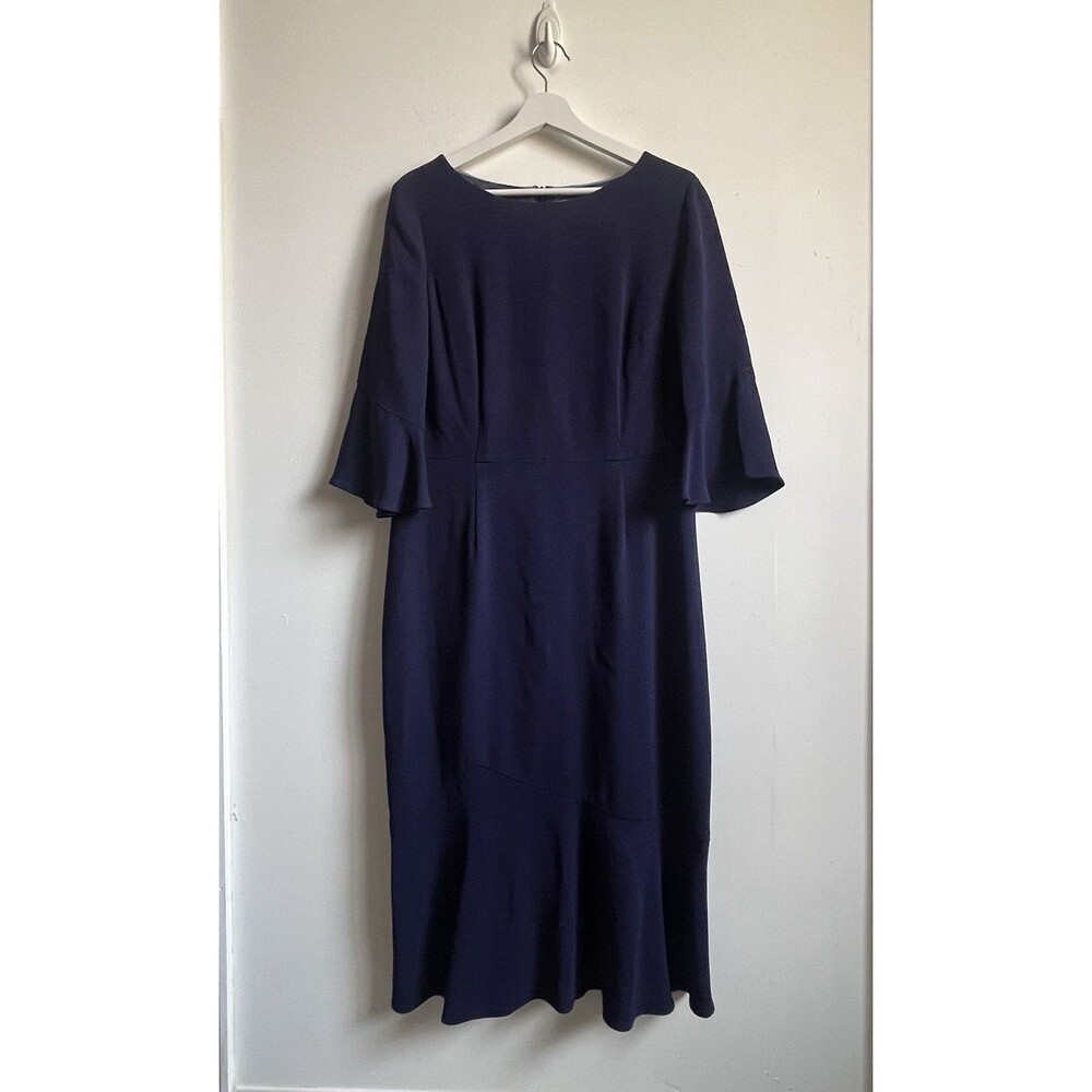 Boden Flippy Pencil Dress Navy Size 10L Career Flounce Preppy Office